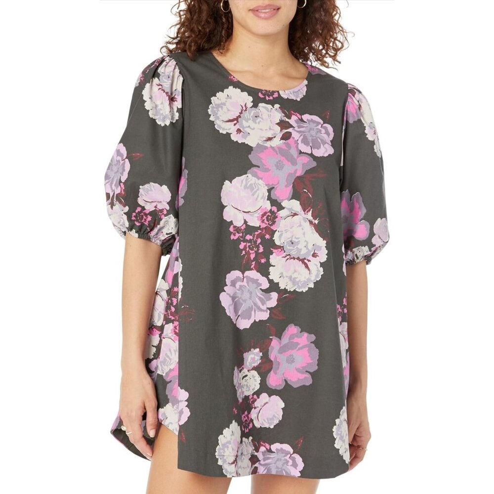 New Free People Shirt Small Maye Floral Puff Sleeve Cotton Poplin Tunic Top